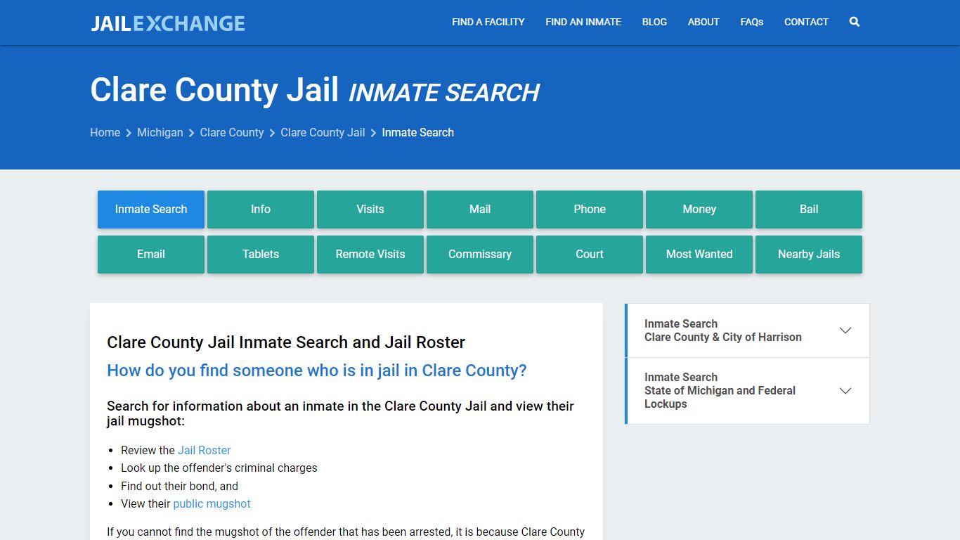 Inmate Search: Roster & Mugshots - Clare County Jail, MI